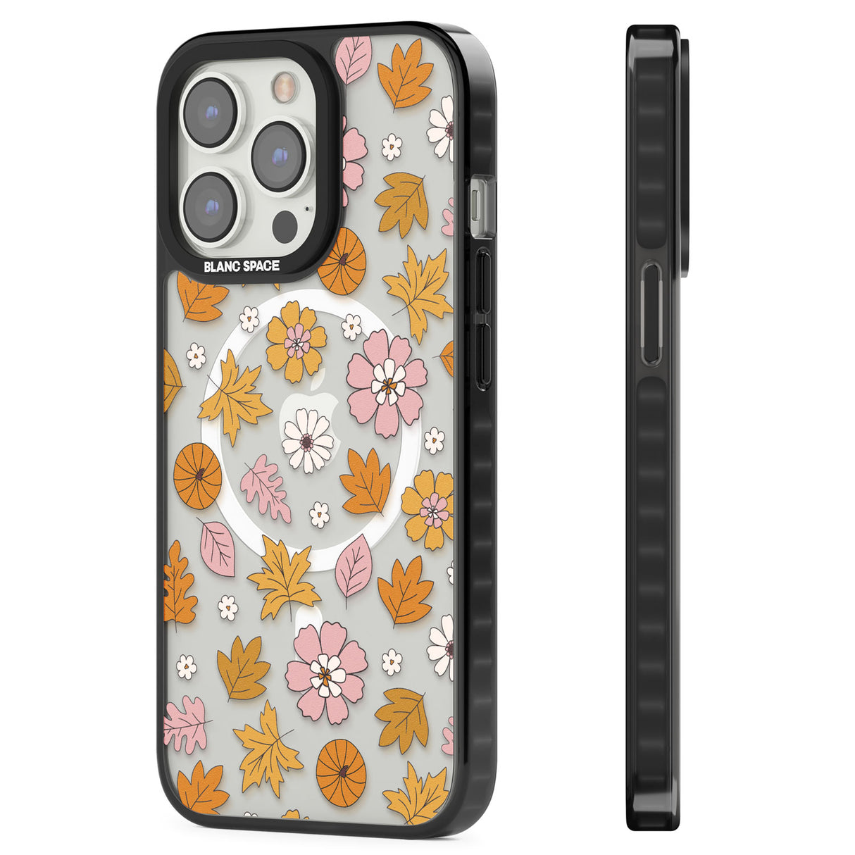 Autumn Leaves and Flowers Magsafe Black Impact Phone Case for iPhone 13 Pro, iPhone 14 Pro, iPhone 15 Pro