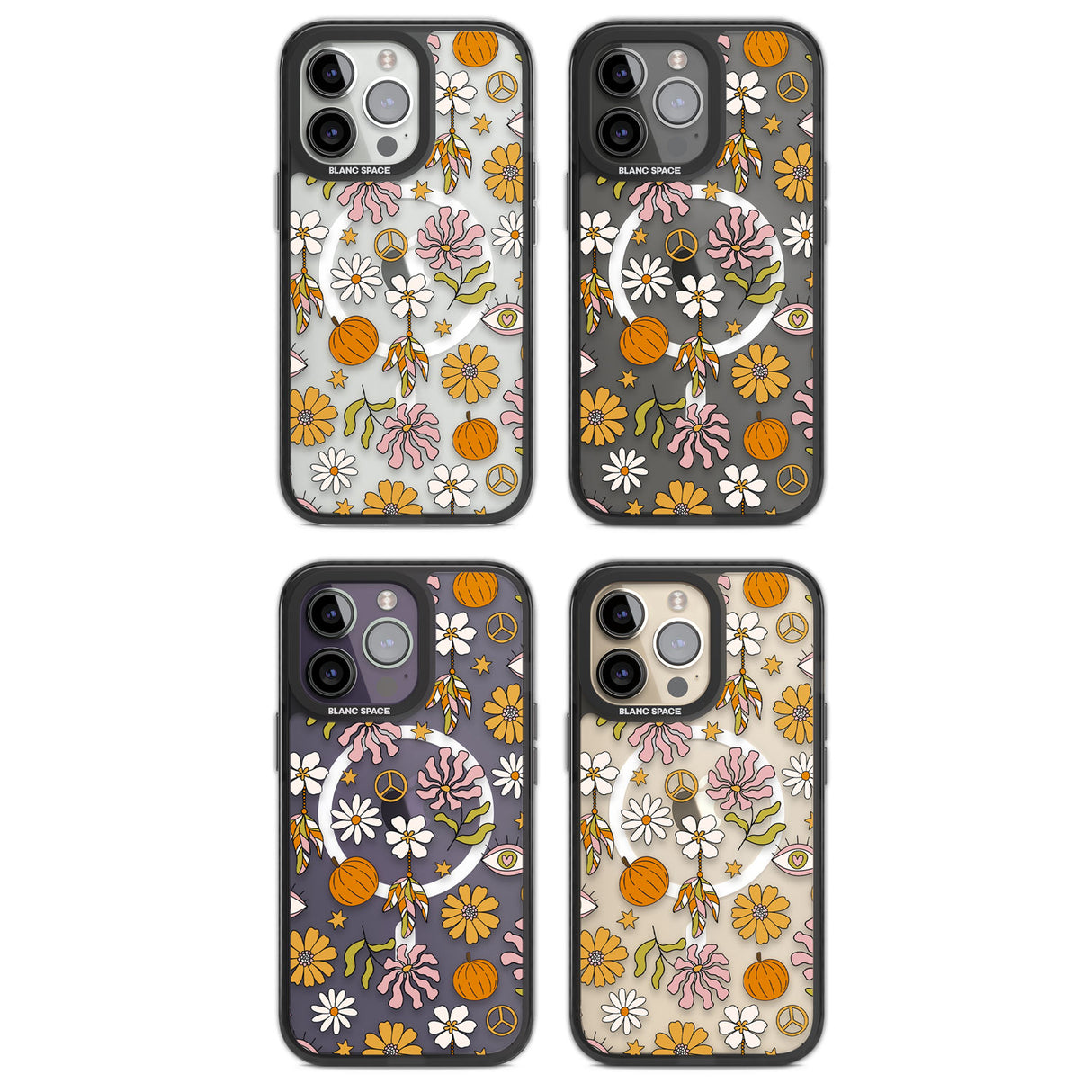 Retro Boho Fall Floral Magsafe Black Impact Phone Case for iPhone 13 Pro, iPhone 14 Pro, iPhone 15 Pro