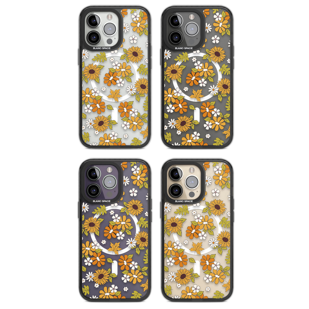 Boho Sunflowers Magsafe Black Impact Phone Case for iPhone 13 Pro, iPhone 14 Pro, iPhone 15 Pro