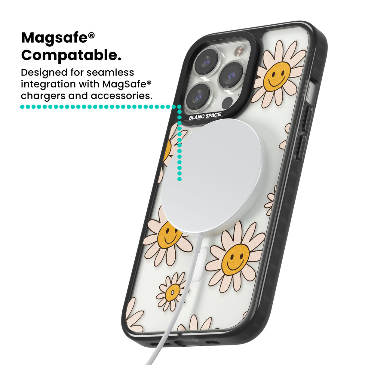 Daisy Faces Magsafe Black Impact Phone Case for iPhone 13 Pro, iPhone 14 Pro, iPhone 15 Pro