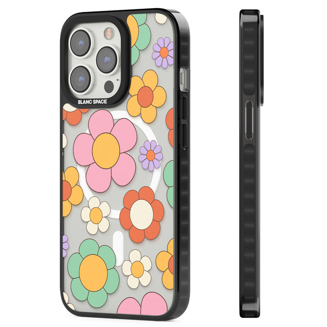 Groovy Blossoms Magsafe Black Impact Phone Case for iPhone 13 Pro, iPhone 14 Pro, iPhone 15 Pro