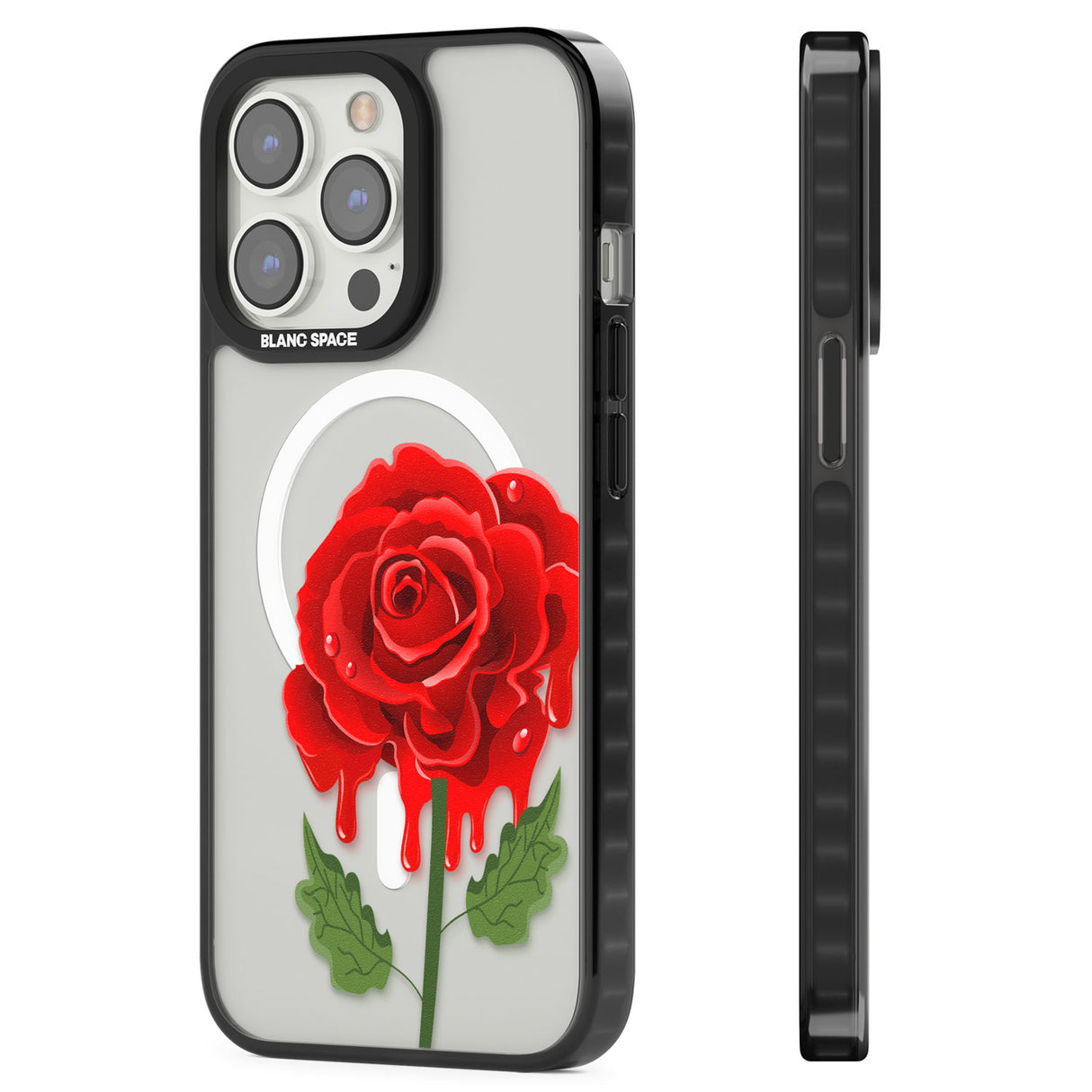 Melting Rose Magsafe Black Impact Phone Case for iPhone 13 Pro, iPhone 14 Pro, iPhone 15 Pro