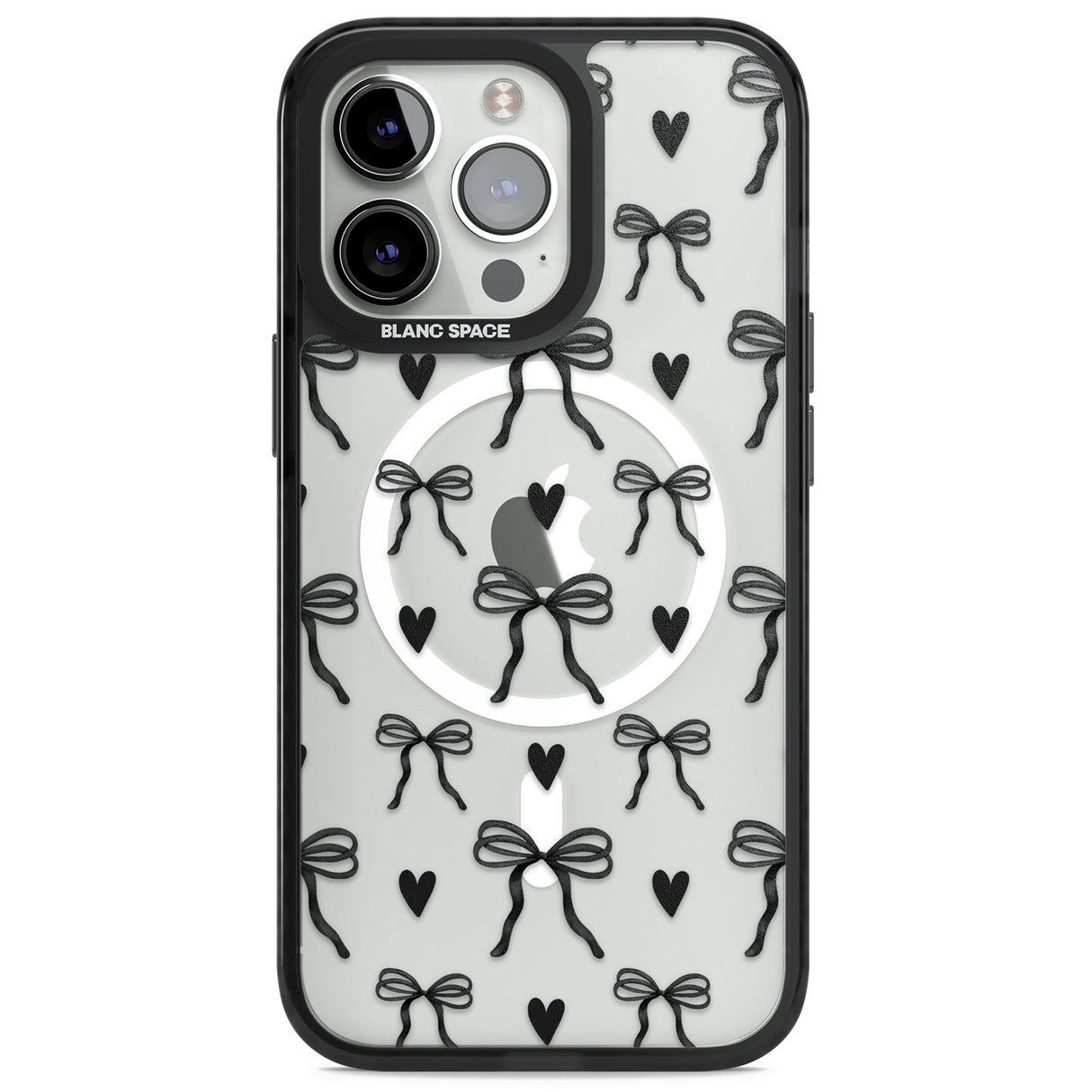 Black Bows & Hearts Magsafe Black Impact Phone Case for iPhone 13 Pro, iPhone 14 Pro, iPhone 15 Pro