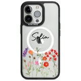 Personalised Spring Wildflowers Magsafe Black Impact Phone Case for iPhone 13 Pro, iPhone 14 Pro, iPhone 15 Pro