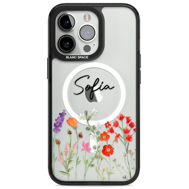 Personalised Spring Wildflowers Magsafe Black Impact Phone Case for iPhone 13 Pro, iPhone 14 Pro, iPhone 15 Pro