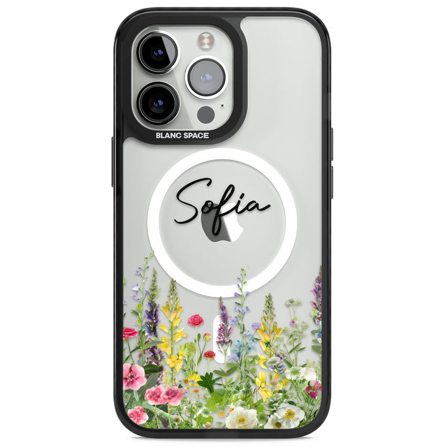 Personalised Garden Wildfowers Magsafe Black Impact Phone Case for iPhone 13 Pro, iPhone 14 Pro, iPhone 15 Pro