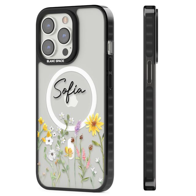 Personalised April Wildfowers Magsafe Black Impact Phone Case for iPhone 13 Pro, iPhone 14 Pro, iPhone 15 Pro