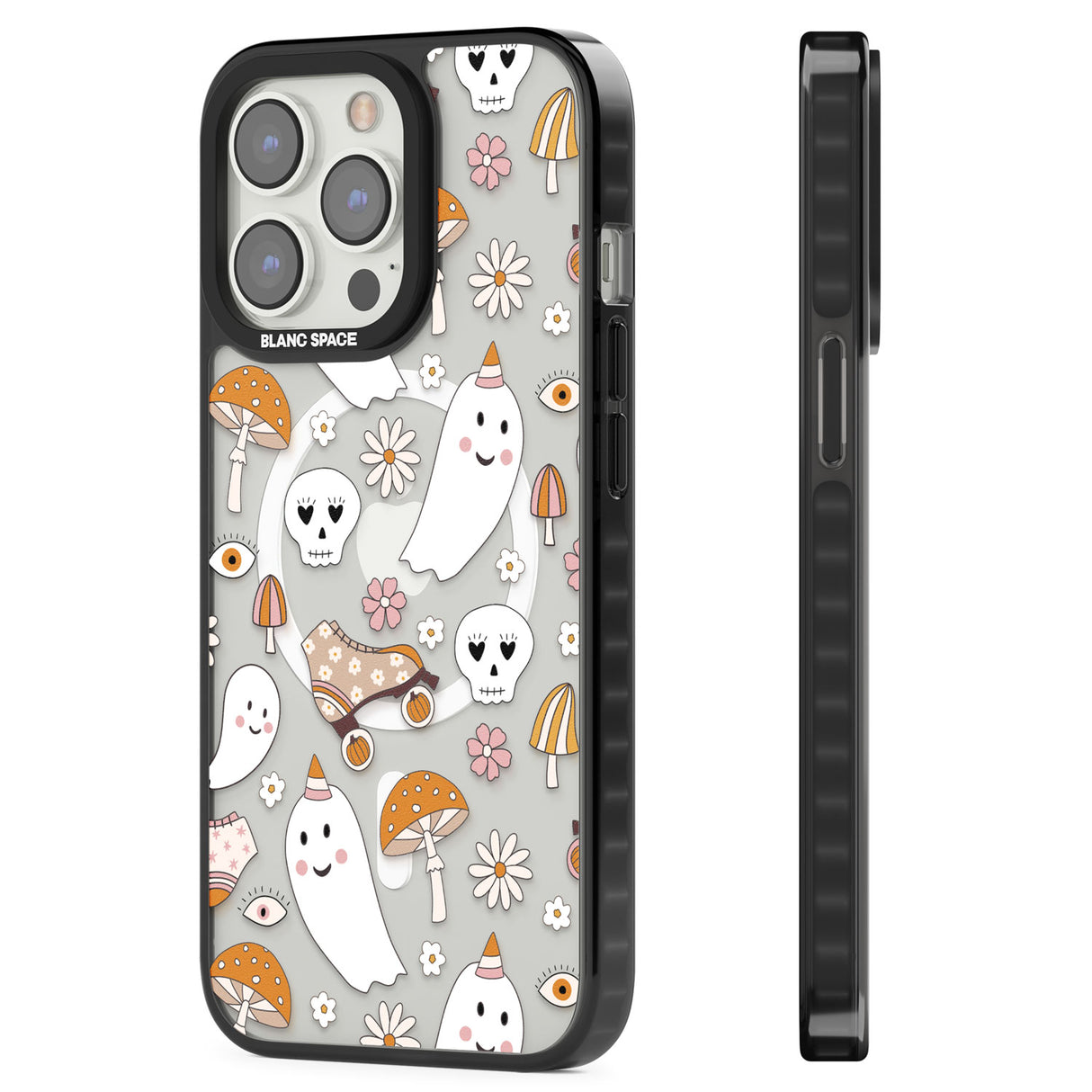 Cute Ghost and Skulls Pattern Magsafe Black Impact Phone Case for iPhone 13 Pro, iPhone 14 Pro, iPhone 15 Pro