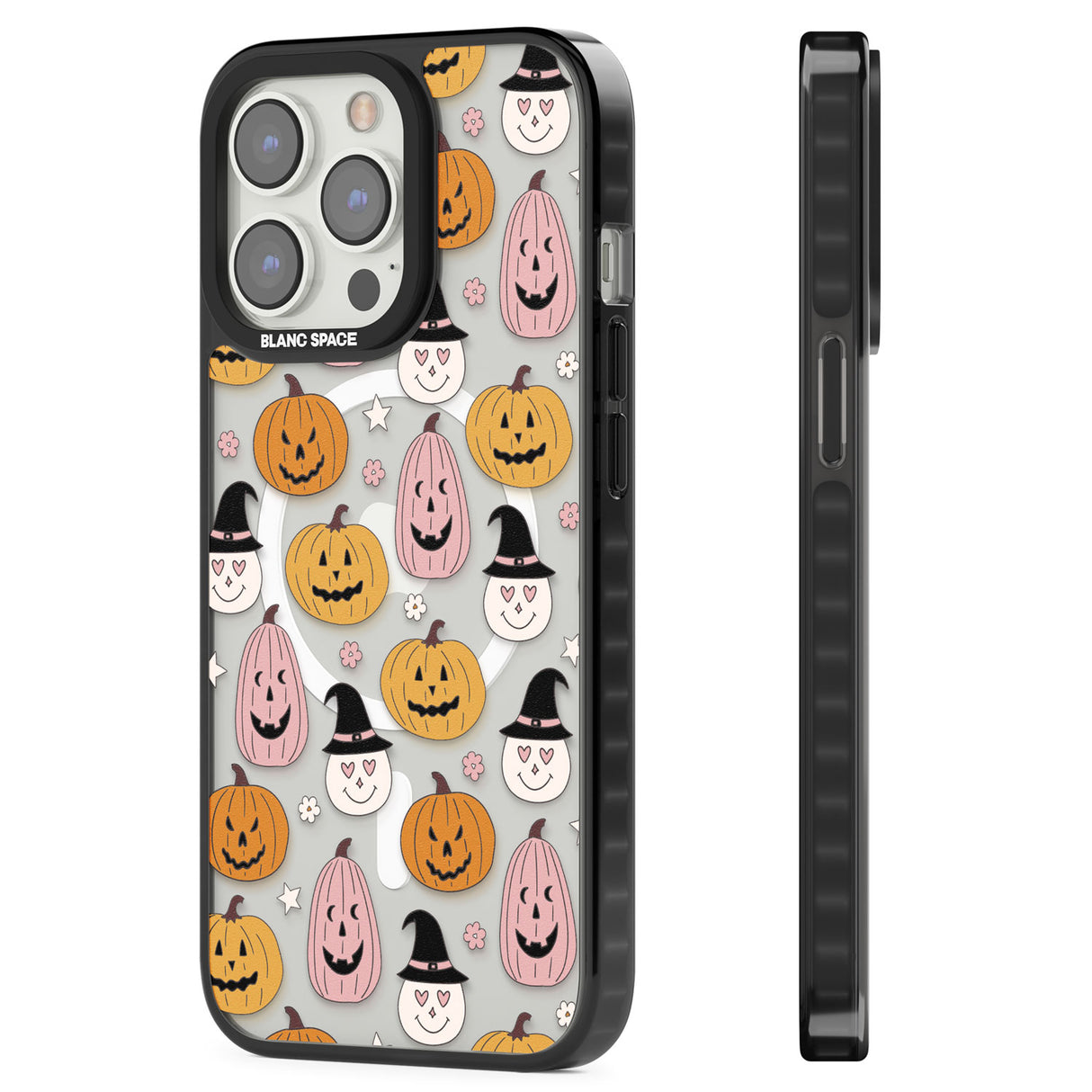 Witches and Pumpkins Pattern Magsafe Black Impact Phone Case for iPhone 13 Pro, iPhone 14 Pro, iPhone 15 Pro