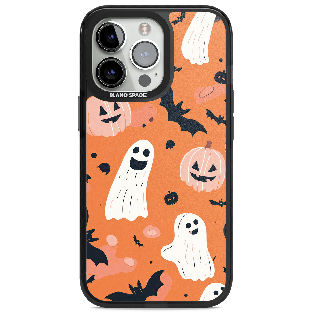 Orange Halloween Pattern Magsafe Black Impact Phone Case for iPhone 13 Pro, iPhone 14 Pro, iPhone 15 Pro