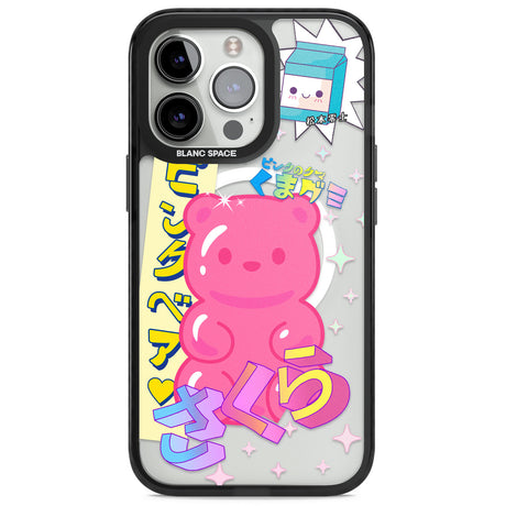 Kawaii Pink Bear Collage Magsafe Black Impact Phone Case for iPhone 13 Pro, iPhone 14 Pro, iPhone 15 Pro