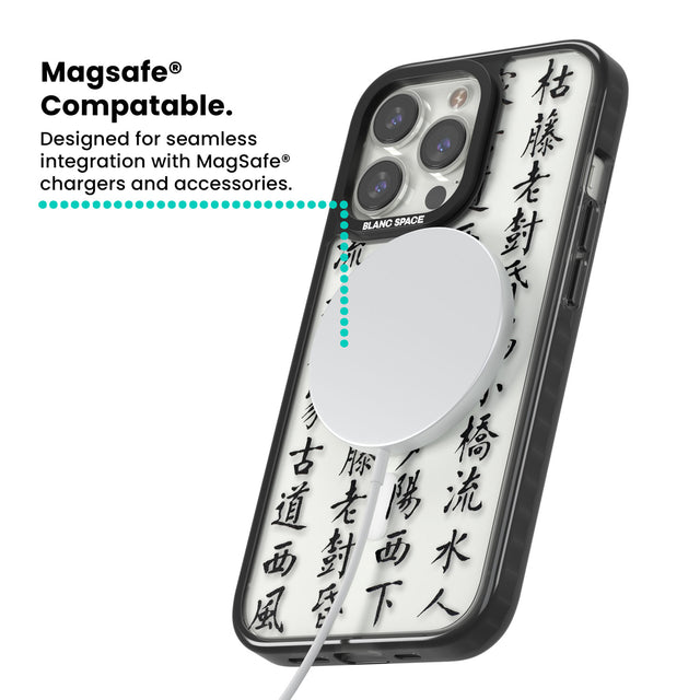 Black Japanese Kanji Script Magsafe Black Impact Phone Case for iPhone 13 Pro, iPhone 14 Pro, iPhone 15 Pro