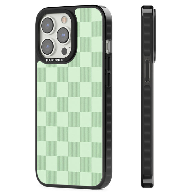 SEAFOAM CHECKERED Magsafe Black Impact Phone Case for iPhone 13 Pro, iPhone 14 Pro, iPhone 15 Pro