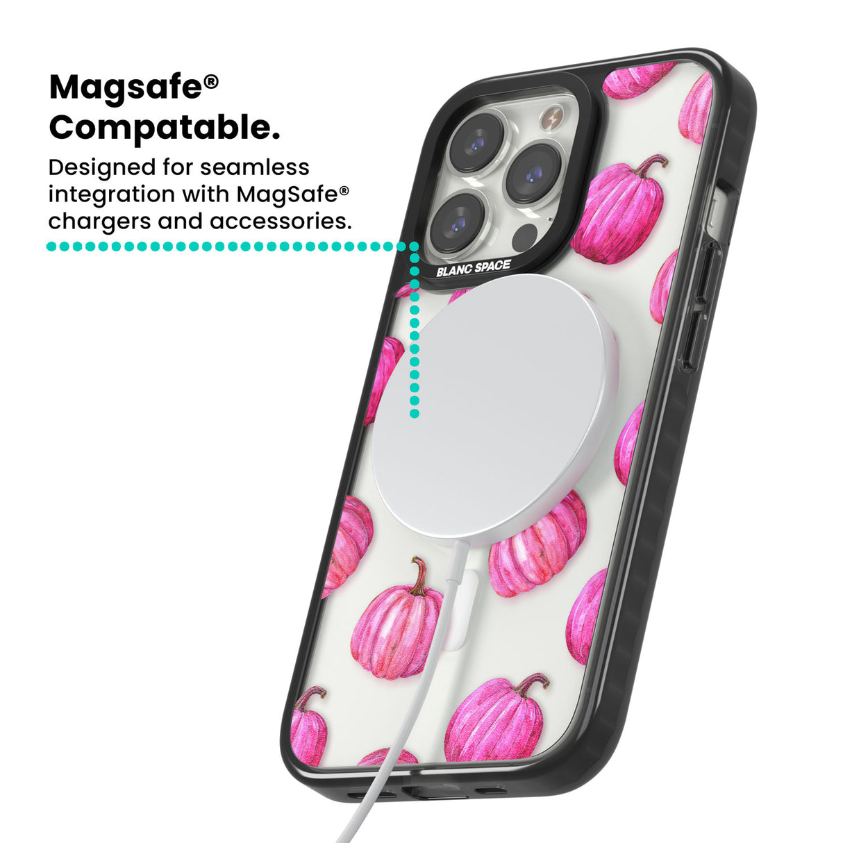 Pink Pumpkins Magsafe Black Impact Phone Case for iPhone 13 Pro, iPhone 14 Pro, iPhone 15 Pro