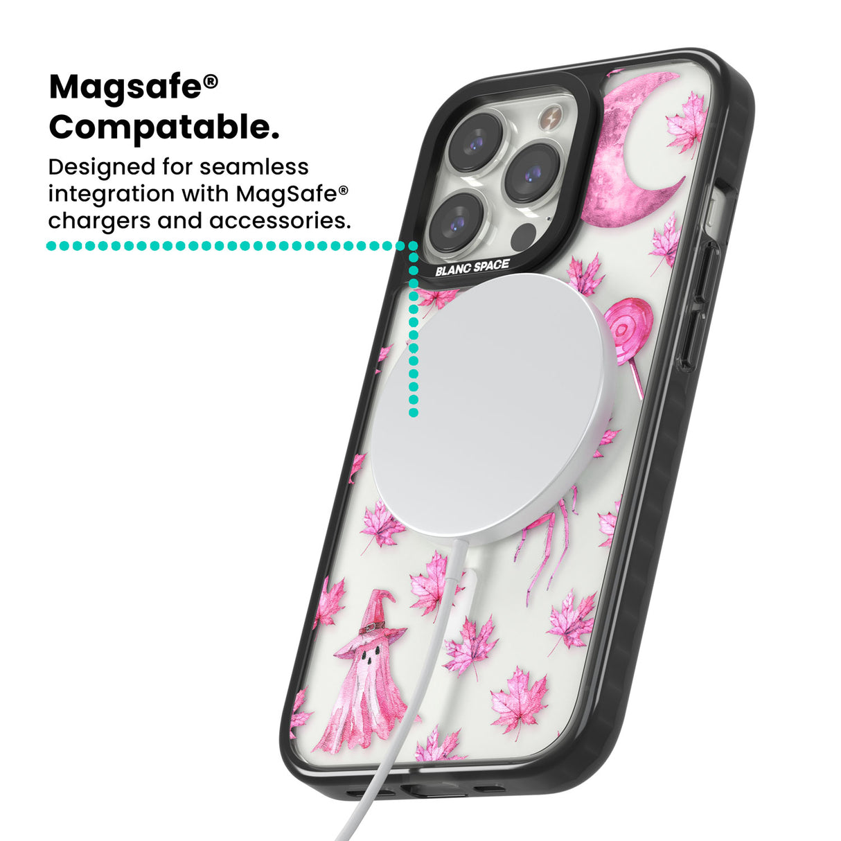 Pink Moon & Maple Magsafe Black Impact Phone Case for iPhone 13 Pro, iPhone 14 Pro, iPhone 15 Pro