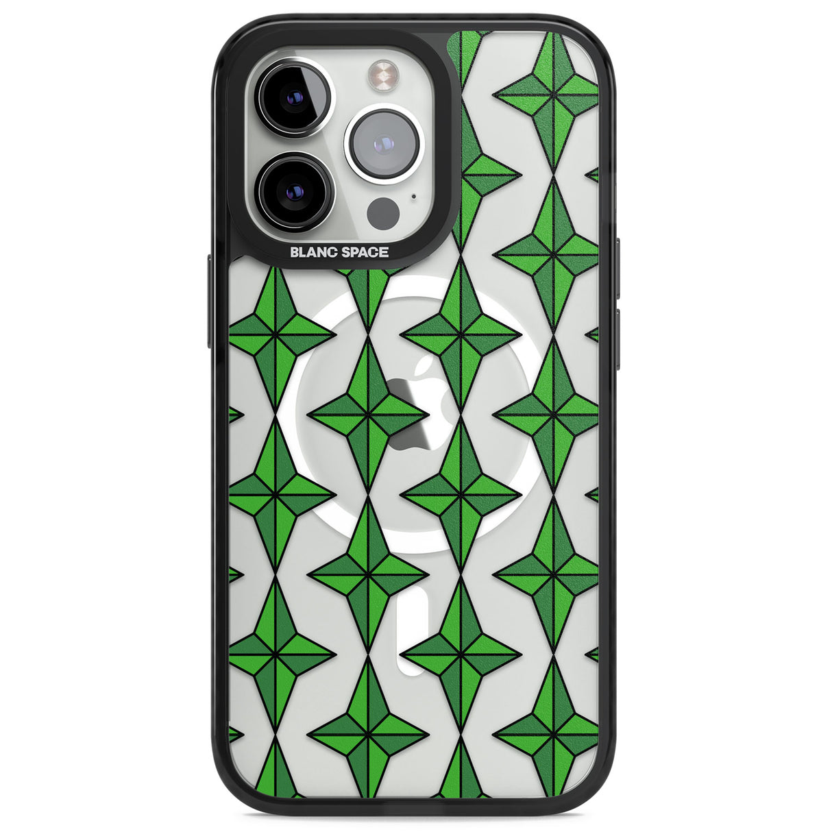 Emerald Stars Pattern (Clear) Magsafe Black Impact Phone Case for iPhone 13 Pro, iPhone 14 Pro, iPhone 15 Pro