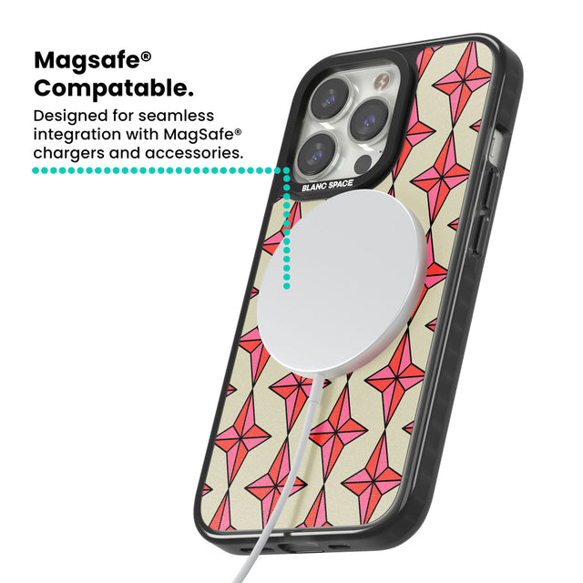 Rose Stars Pattern Magsafe Black Impact Phone Case for iPhone 13 Pro, iPhone 14 Pro, iPhone 15 Pro