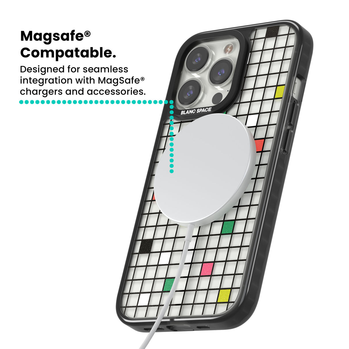 Vibrant Clear Geometric Grid Magsafe Black Impact Phone Case for iPhone 13 Pro, iPhone 14 Pro, iPhone 15 Pro