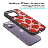 Strawberry Pattern (Pink) Magsafe Black Impact Phone Case for iPhone 13 Pro, iPhone 14 Pro, iPhone 15 Pro