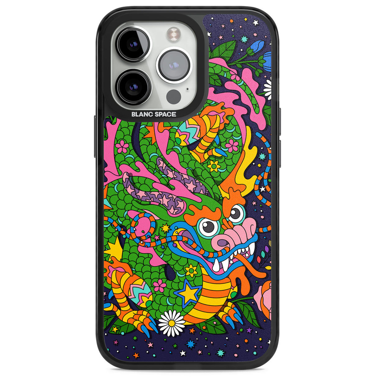 Psychedelic Jungle Dragon (Purple) Magsafe Black Impact Phone Case for iPhone 13 Pro, iPhone 14 Pro, iPhone 15 Pro