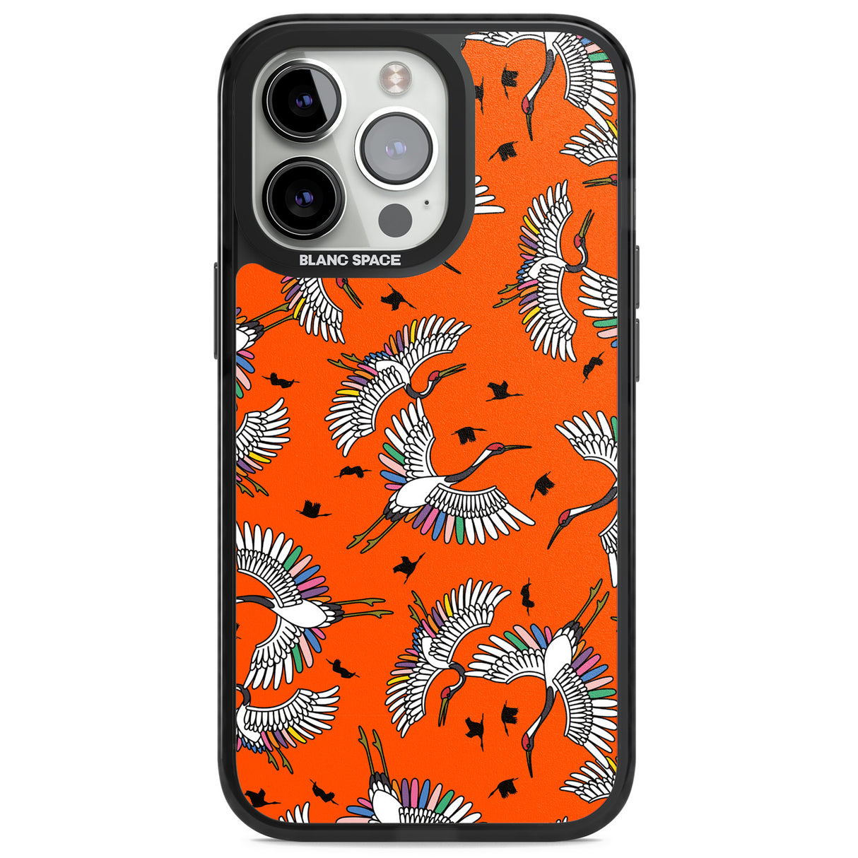 Colourful Crane Pattern (Orange) Magsafe Black Impact Phone Case for iPhone 13 Pro, iPhone 14 Pro, iPhone 15 Pro