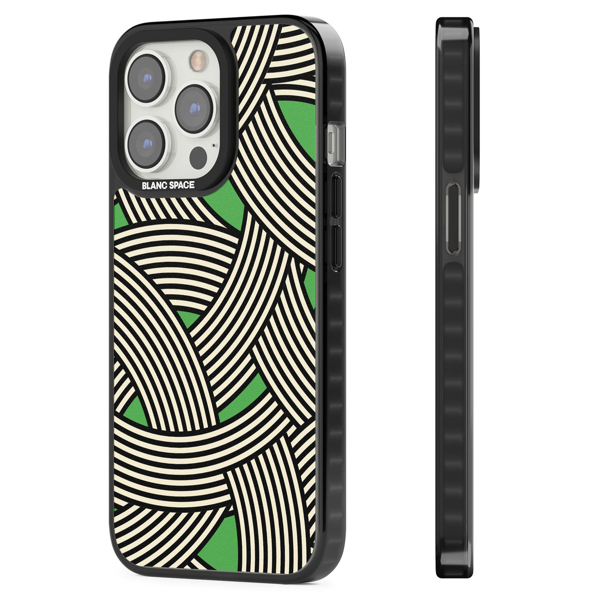 Green Optic Waves Magsafe Black Impact Phone Case for iPhone 13 Pro, iPhone 14 Pro, iPhone 15 Pro