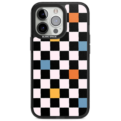 Vibrant Retro Checkered Magsafe Black Impact Phone Case for iPhone 13 Pro, iPhone 14 Pro, iPhone 15 Pro