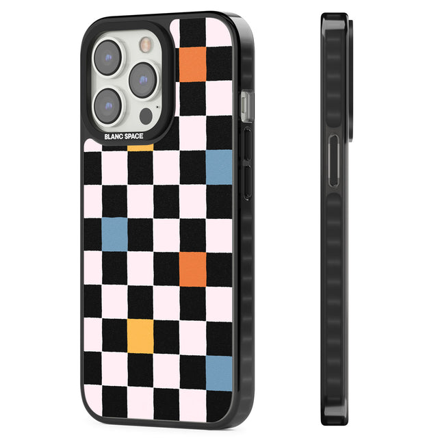 Vibrant Retro Checkered Magsafe Black Impact Phone Case for iPhone 13 Pro, iPhone 14 Pro, iPhone 15 Pro