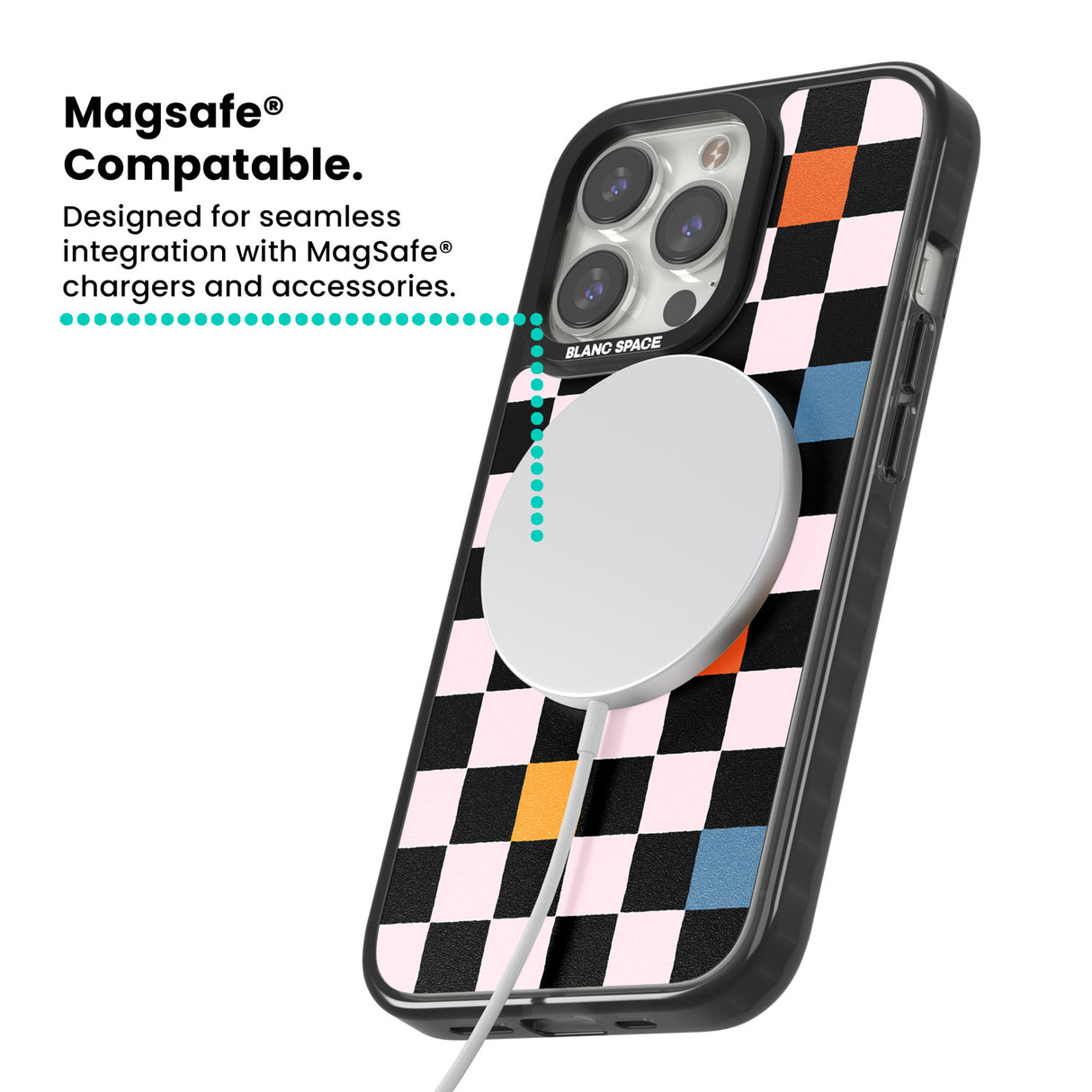 Vibrant Retro Checkered Magsafe Black Impact Phone Case for iPhone 13 Pro, iPhone 14 Pro, iPhone 15 Pro