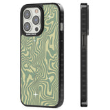 Green Abstract Wave Magsafe Black Impact Phone Case for iPhone 13 Pro, iPhone 14 Pro, iPhone 15 Pro