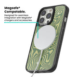 Green Abstract Wave Magsafe Black Impact Phone Case for iPhone 13 Pro, iPhone 14 Pro, iPhone 15 Pro