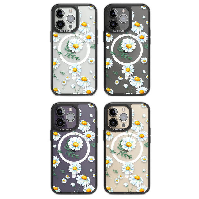 Vintage Painted Daisies Magsafe Black Impact Phone Case for iPhone 13 Pro, iPhone 14 Pro, iPhone 15 Pro