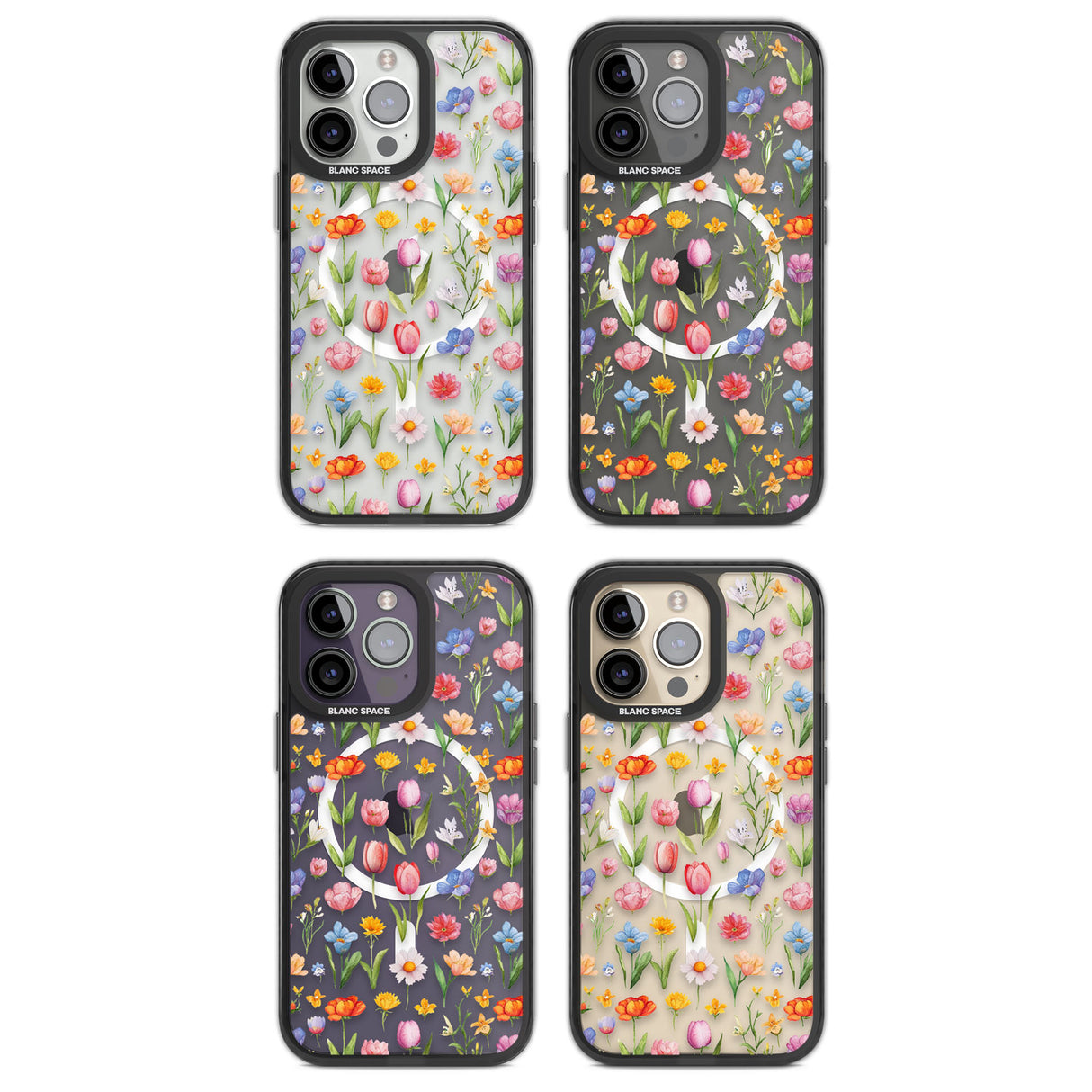 Small Flower Mix Magsafe Black Impact Phone Case for iPhone 13 Pro, iPhone 14 Pro, iPhone 15 Pro