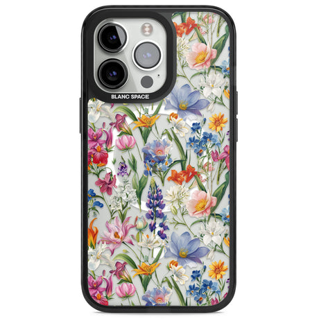 Vintage Wildflowers Magsafe Black Impact Phone Case for iPhone 13 Pro, iPhone 14 Pro, iPhone 15 Pro