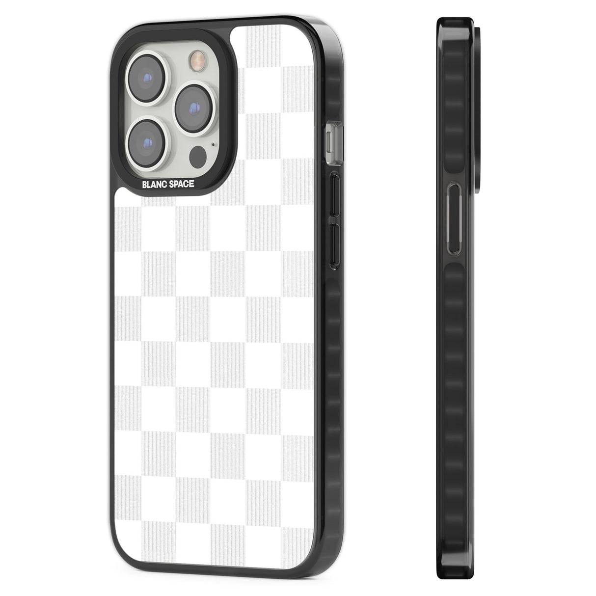 WHITE CHECKERED Black Impact Phone Case for iPhone 13 Pro, iPhone 14 Pro, iPhone 15 Pro