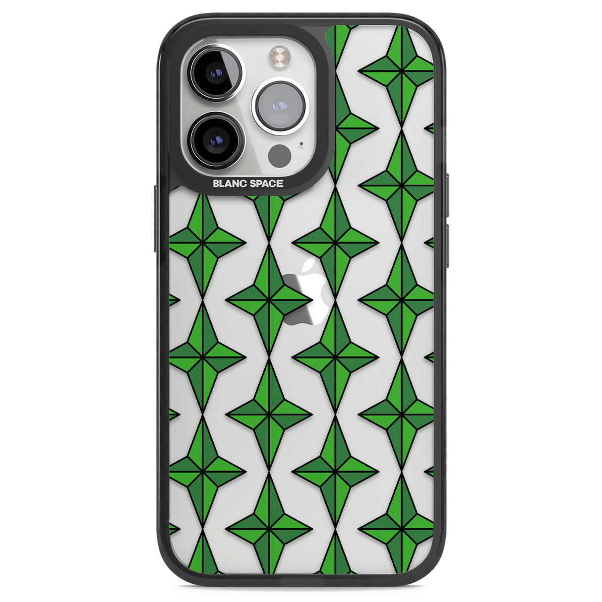 Emerald Stars Pattern (Clear) Black Impact Phone Case for iPhone 13 Pro, iPhone 14 Pro, iPhone 15 Pro