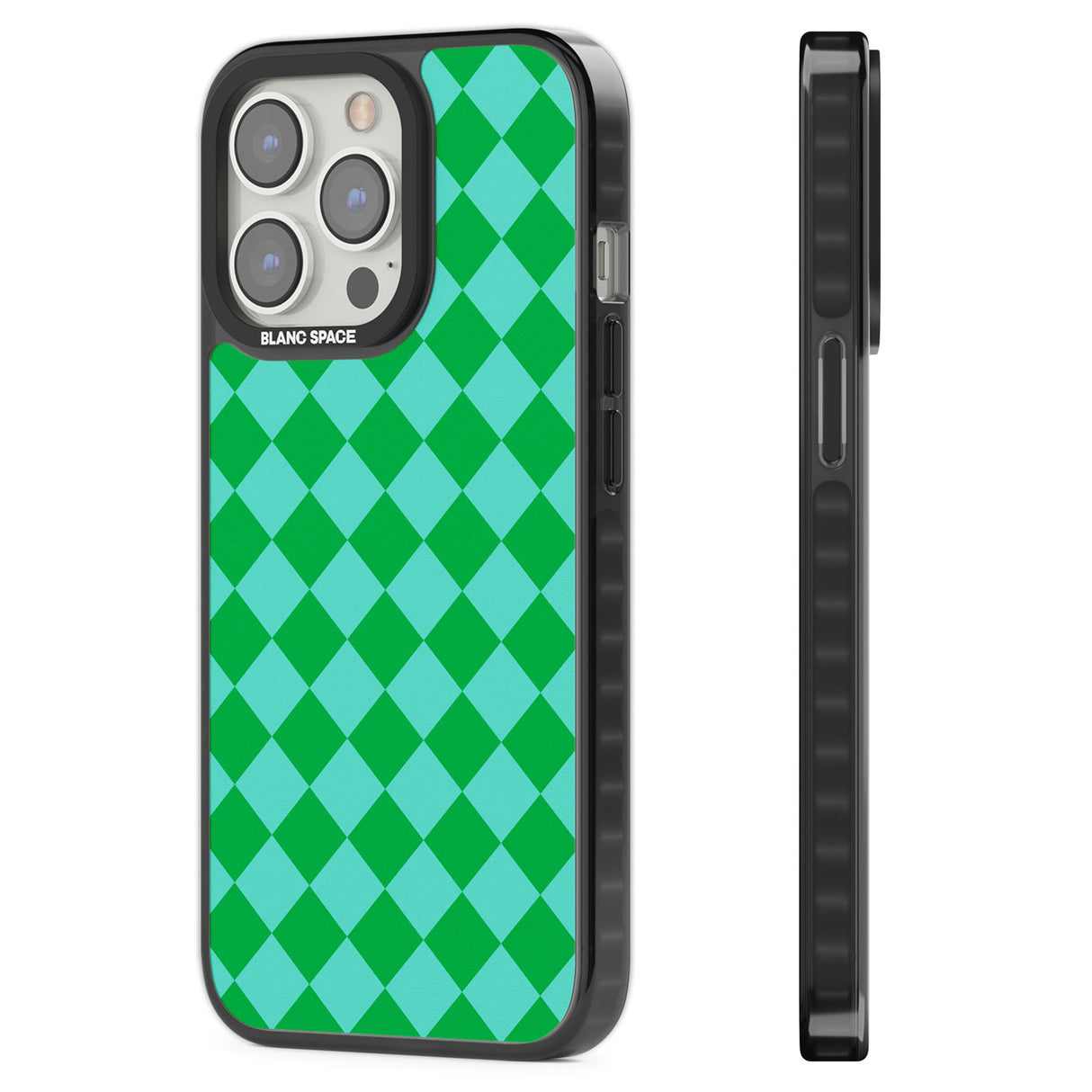 Retro Green Diamond Plaid Black Impact Phone Case for iPhone 13 Pro, iPhone 14 Pro, iPhone 15 Pro