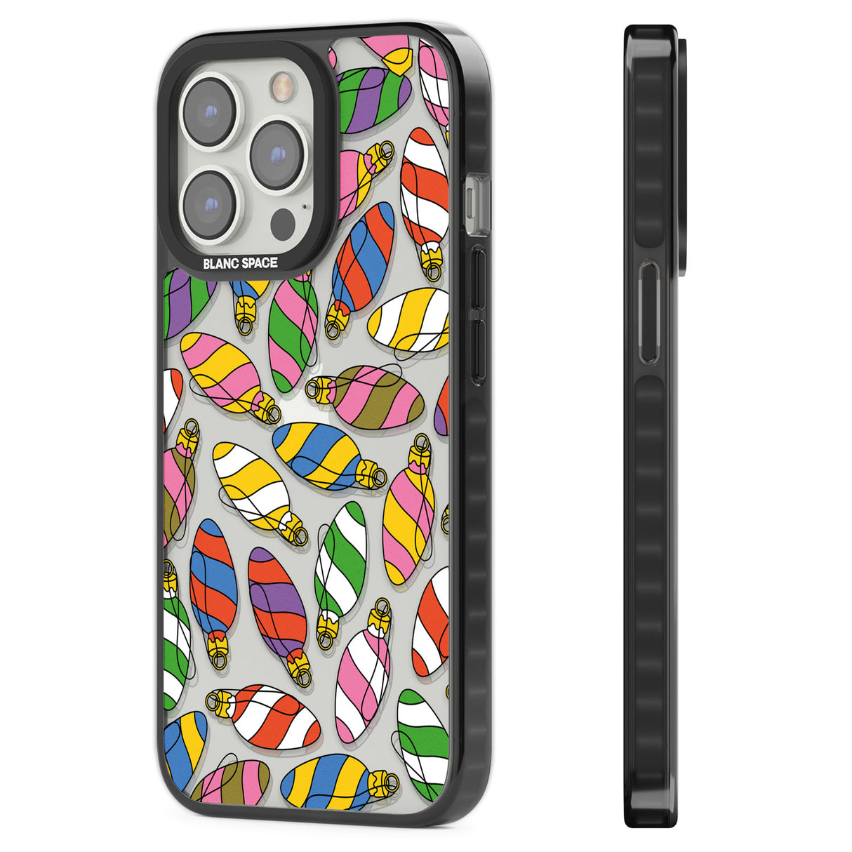 Colourful Holiday Ornaments Black Impact Phone Case for iPhone 13 Pro, iPhone 14 Pro, iPhone 15 Pro