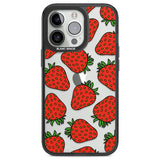 Strawberry Pattern Black Impact Phone Case for iPhone 13 Pro, iPhone 14 Pro, iPhone 15 Pro