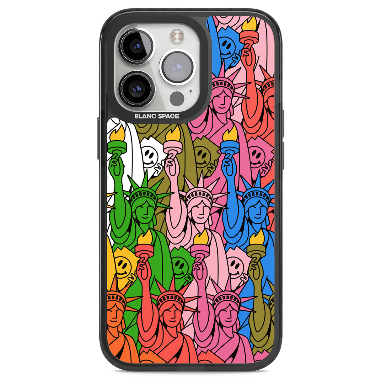 Multicolour Liberty Pattern Black Impact Phone Case for iPhone 13 Pro, iPhone 14 Pro, iPhone 15 Pro