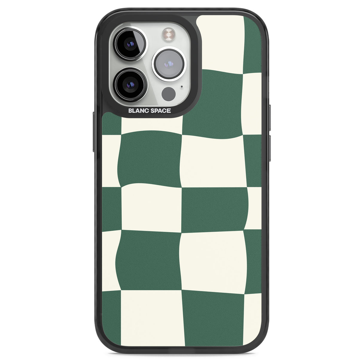 Green & Cream Wavy Check Black Impact Phone Case for iPhone 13 Pro, iPhone 14 Pro, iPhone 15 Pro