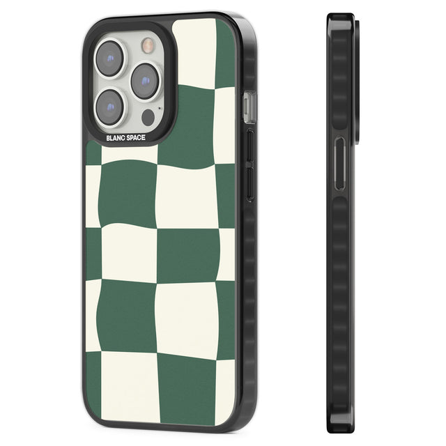 Green & Cream Wavy Check Black Impact Phone Case for iPhone 13 Pro, iPhone 14 Pro, iPhone 15 Pro