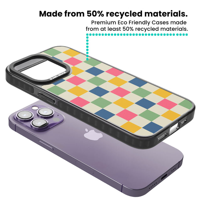 Pastel Multicolor Checkered Black Impact Phone Case for iPhone 13 Pro, iPhone 14 Pro, iPhone 15 Pro