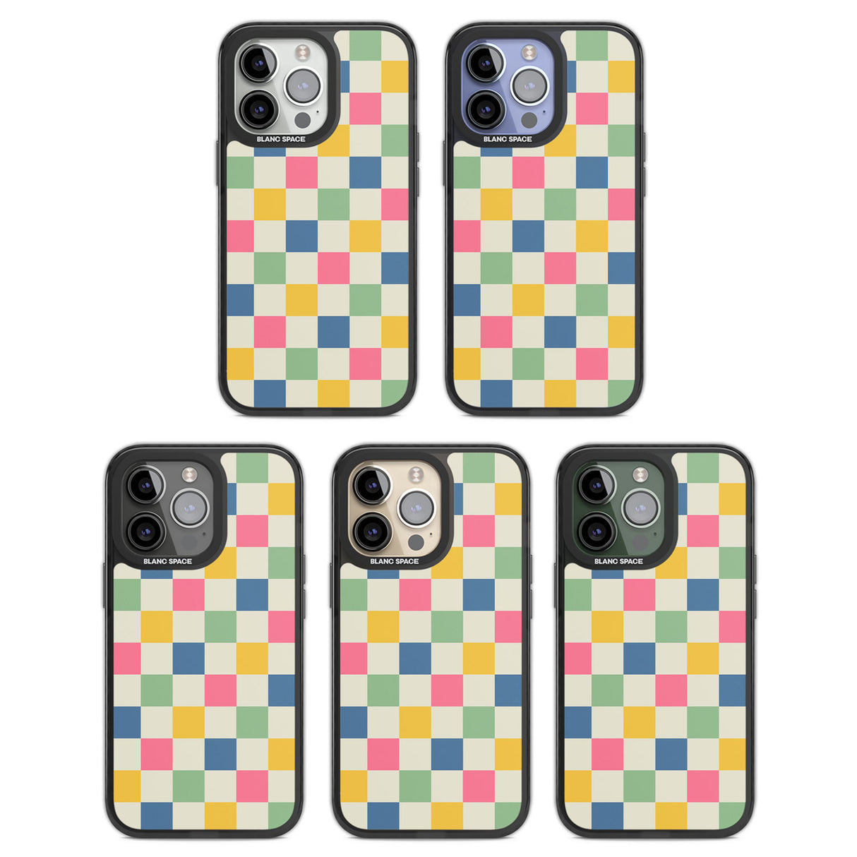 Pastel Multicolor Checkered Black Impact Phone Case for iPhone 13 Pro, iPhone 14 Pro, iPhone 15 Pro