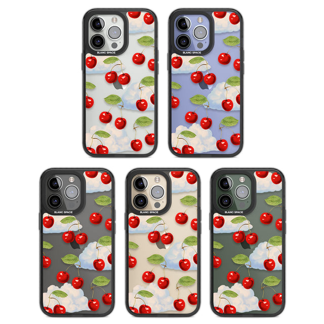 Vintage Cherries & Clouds Black Impact Phone Case for iPhone 13 Pro, iPhone 14 Pro, iPhone 15 Pro