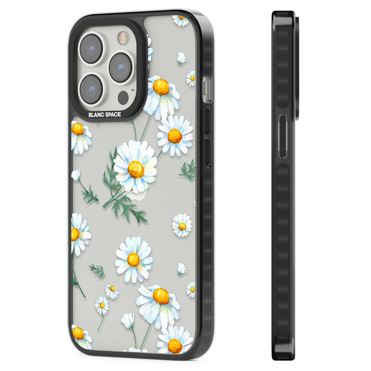 Vintage Painted Daisies Black Impact Phone Case for iPhone 13 Pro, iPhone 14 Pro, iPhone 15 Pro