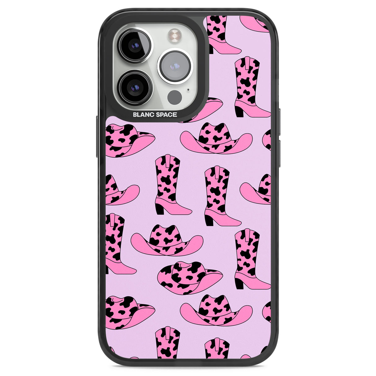 Cow-Girl Pattern Black Impact Phone Case for iPhone 13 Pro, iPhone 14 Pro, iPhone 15 Pro