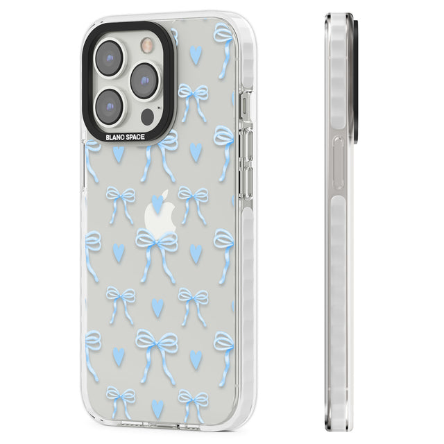 Blue Bows & Hearts Clear Impact Phone Case for iPhone 13 Pro, iPhone 14 Pro, iPhone 15 Pro