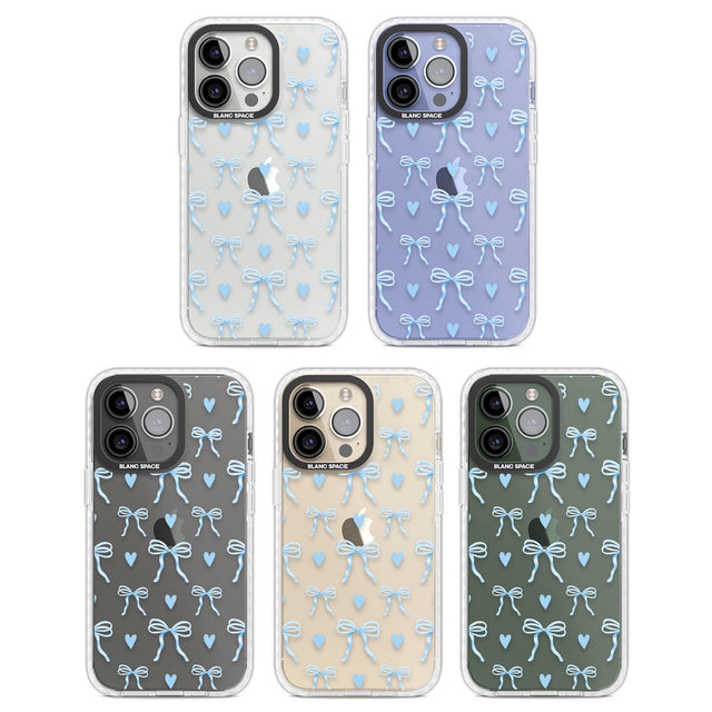 Blue Bows & Hearts Clear Impact Phone Case for iPhone 13 Pro, iPhone 14 Pro, iPhone 15 Pro