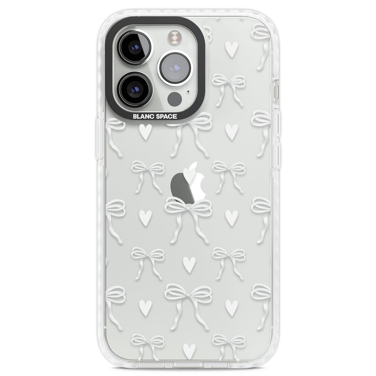 White Bows & Hearts Clear Impact Phone Case for iPhone 13 Pro, iPhone 14 Pro, iPhone 15 Pro